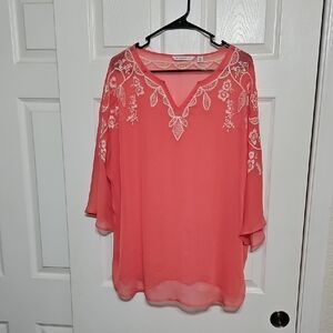 Isaac Mizrahi Coral Embroidered Blouse
